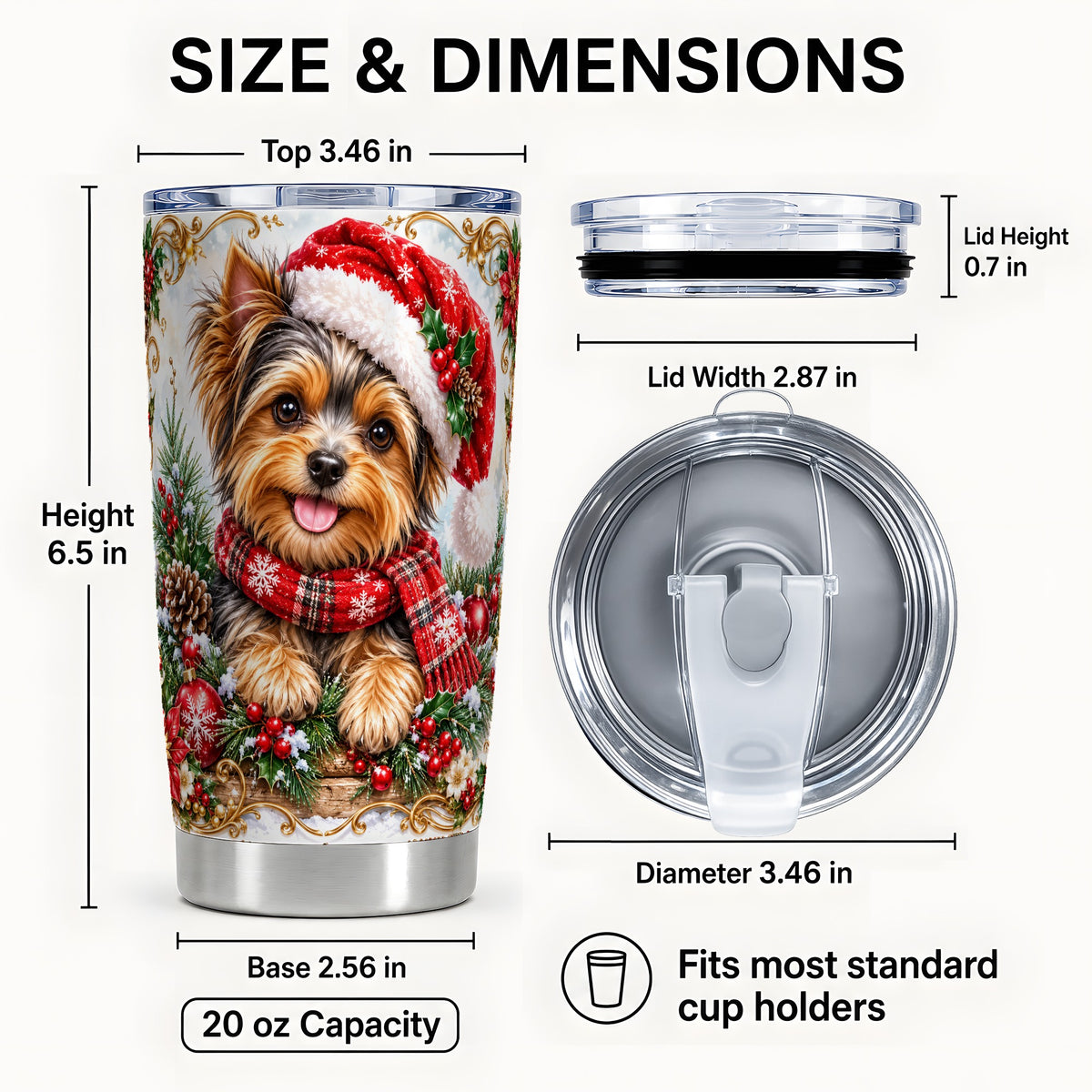 #pl[20oz|Steel] Christmas Yorkie Tumbler 20oz, Puppy Tumbler, Stainless Steel Travel Cup