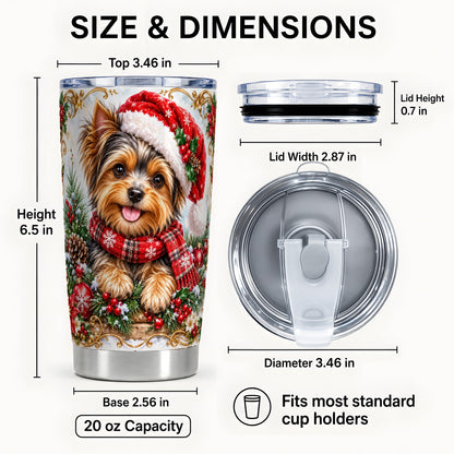 #pl[20oz|Steel] Christmas Yorkie Tumbler 20oz, Puppy Tumbler, Stainless Steel Travel Cup