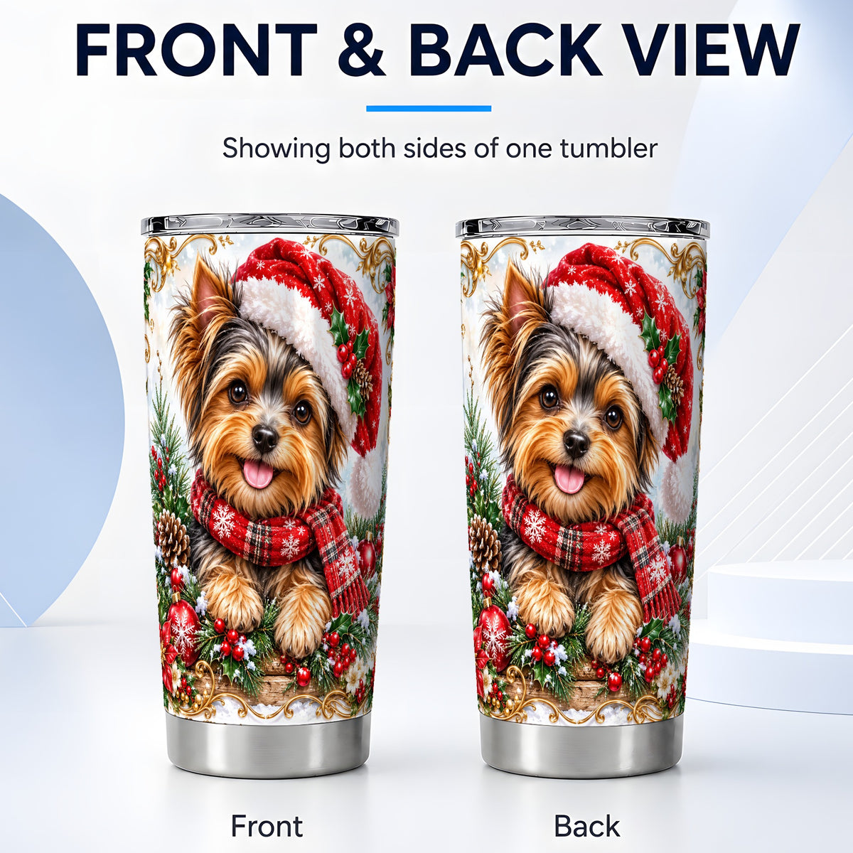 #pl[20oz|Steel] Christmas Yorkie Tumbler 20oz, Puppy Tumbler, Stainless Steel Travel Cup