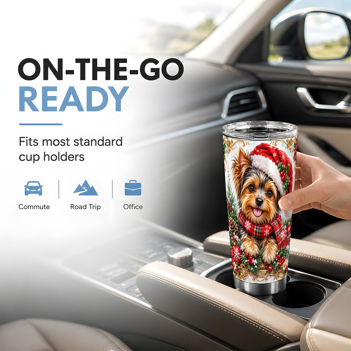Christmas Yorkie Tumbler 20oz, Puppy Tumbler, Stainless Steel Travel Cup