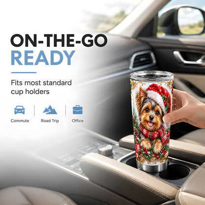 Christmas Yorkie Tumbler 20oz, Puppy Tumbler, Stainless Steel Travel Cup