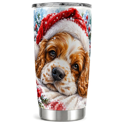 Christmas Spaniel Tumbler 20oz, Dog Tumbler, Stainless Steel Travel Cup