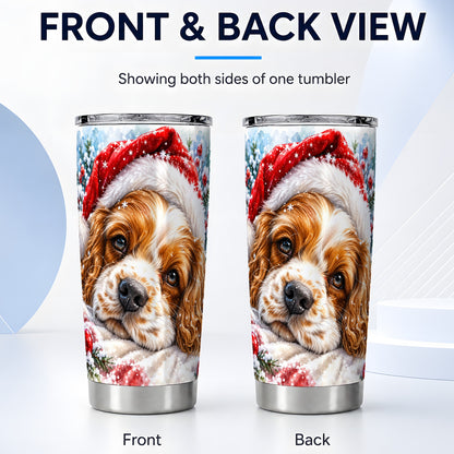 #pl[20oz|Steel] Christmas Spaniel Tumbler 20oz, Dog Tumbler, Stainless Steel Travel Cup