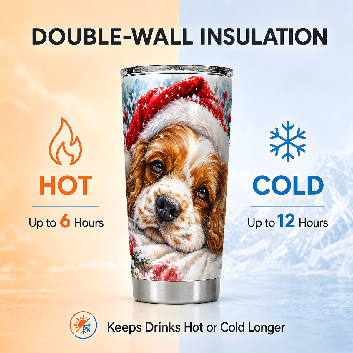 Christmas Spaniel Tumbler 20oz, Dog Tumbler, Stainless Steel Travel Cup