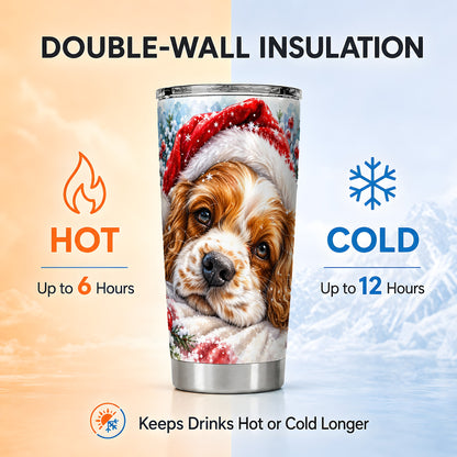 Christmas Spaniel Tumbler 20oz, Dog Tumbler, Stainless Steel Travel Cup