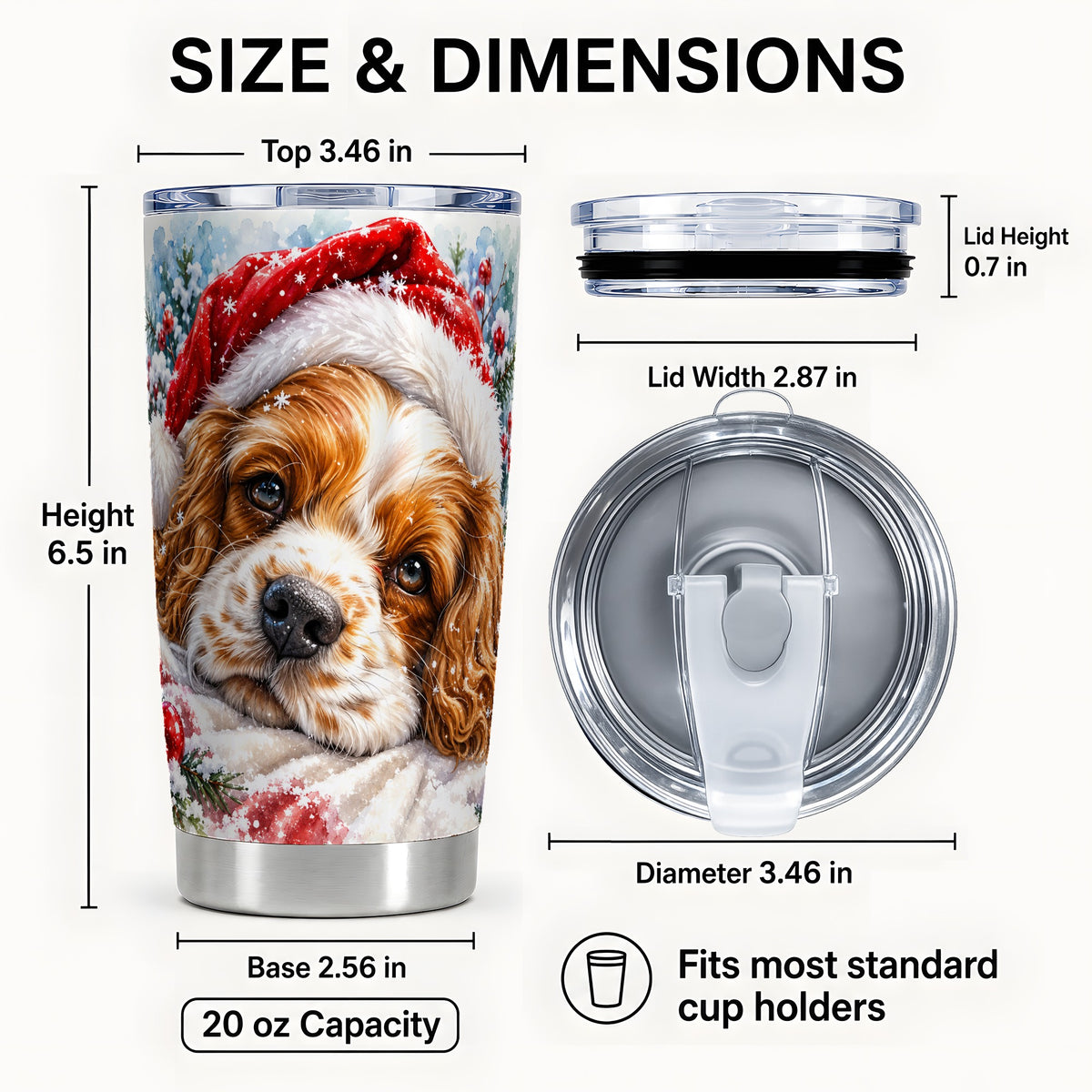 #pl[20oz|Steel] Christmas Spaniel Tumbler 20oz, Dog Tumbler, Stainless Steel Travel Cup