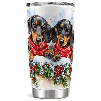 Christmas Dachshund Tumbler 20oz, Dog Tumbler, Stainless Steel Travel Cup