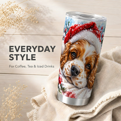 Christmas Spaniel Tumbler 20oz, Dog Tumbler, Stainless Steel Travel Cup