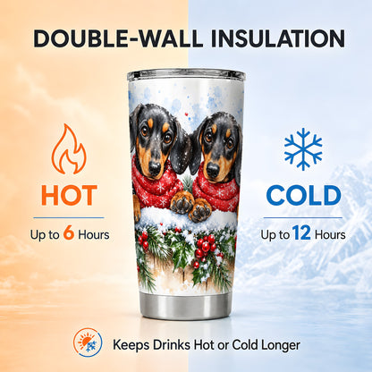 Christmas Dachshund Tumbler 20oz, Dog Tumbler, Stainless Steel Travel Cup