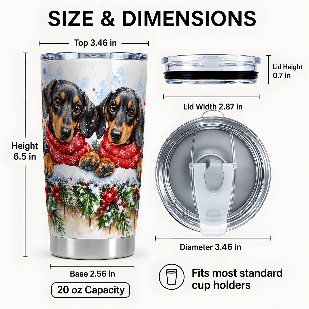 #pl[20oz|Steel] Christmas Dachshund Tumbler 20oz, Dog Tumbler, Stainless Steel Travel Cup