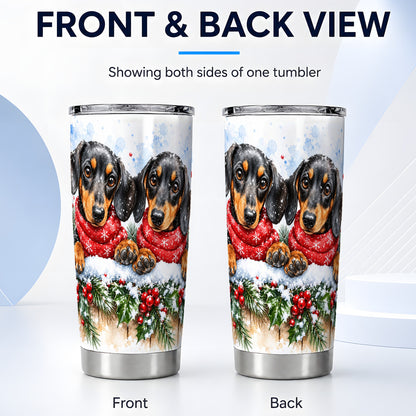 #pl[20oz|Steel] Christmas Dachshund Tumbler 20oz, Dog Tumbler, Stainless Steel Travel Cup