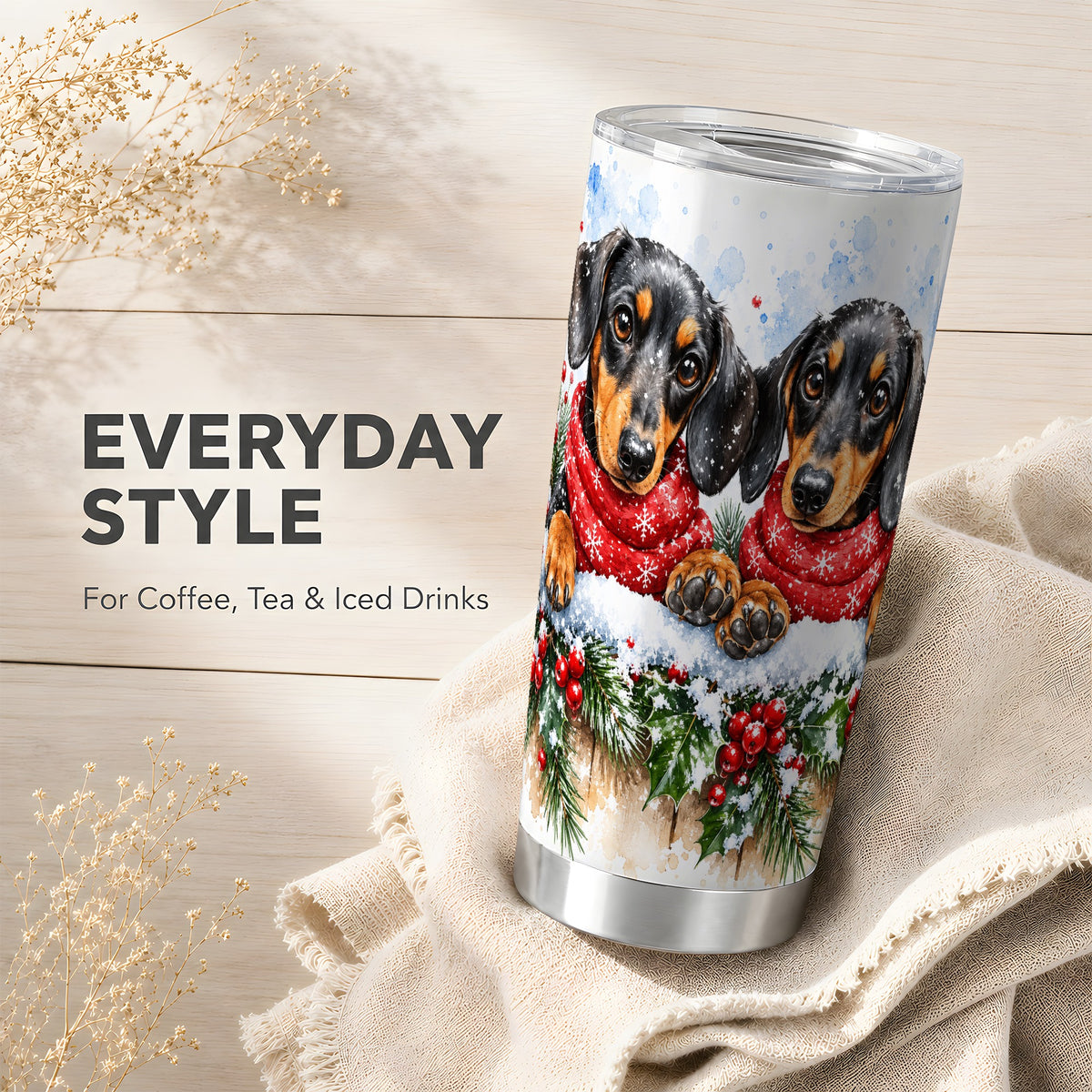 Christmas Dachshund Tumbler 20oz, Dog Tumbler, Stainless Steel Travel Cup