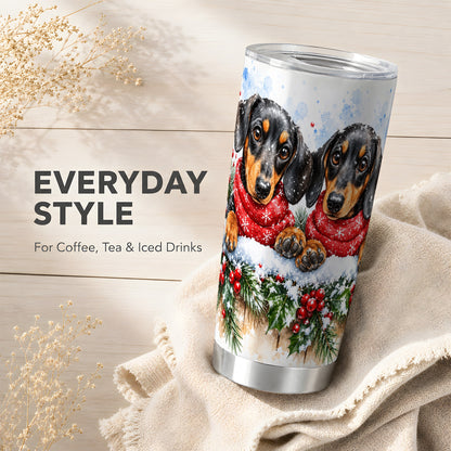 Christmas Dachshund Tumbler 20oz, Dog Tumbler, Stainless Steel Travel Cup