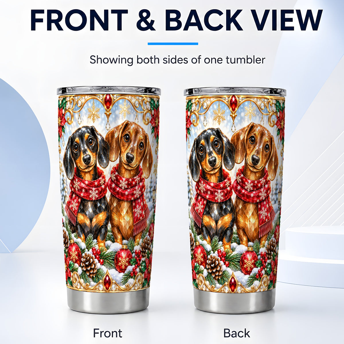 #pl[20oz|Steel] Christmas Dachshund Tumbler 20oz, Jeweled Dog Tumbler, Steel Travel Cup