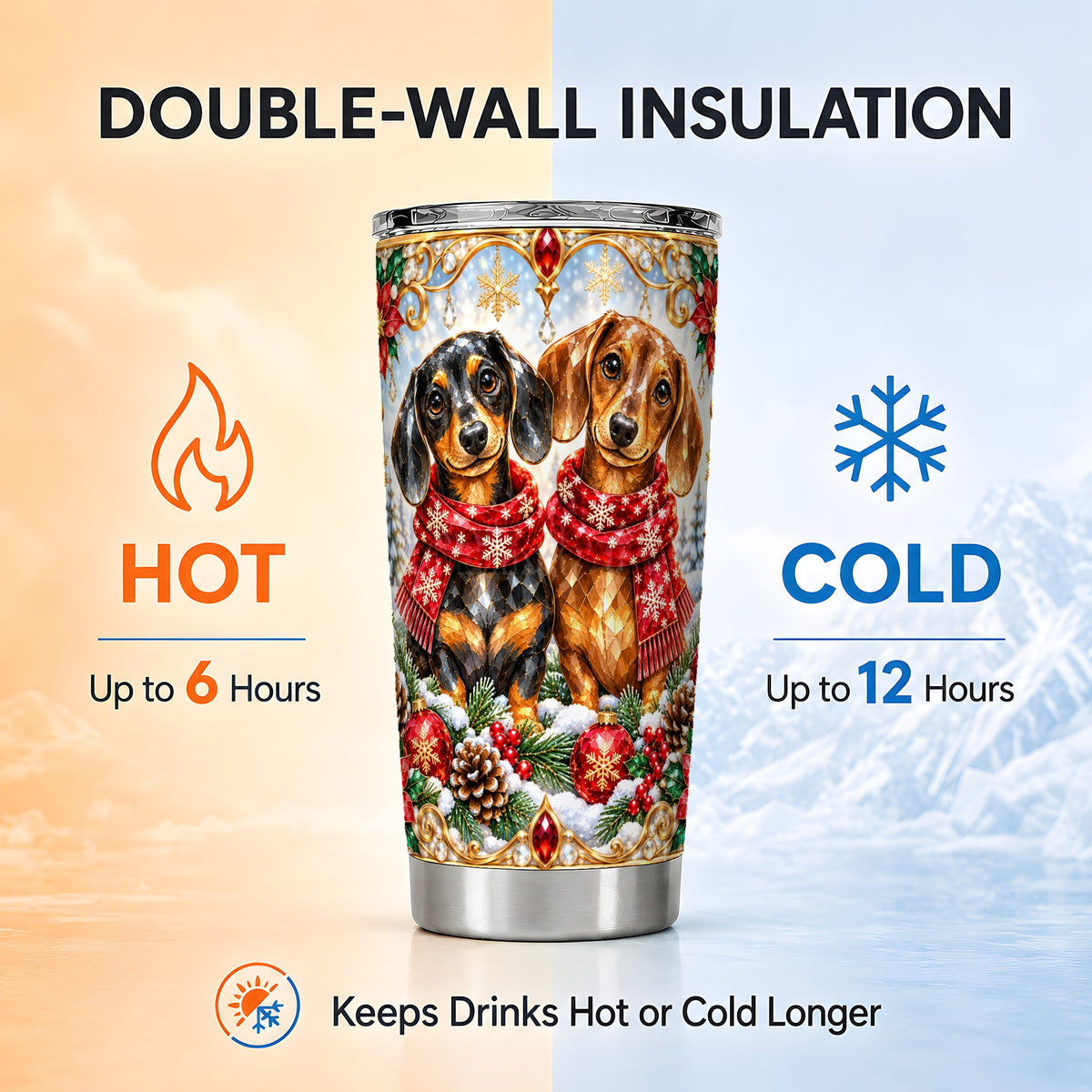 Christmas Dachshund Tumbler 20oz, Jeweled Dog Tumbler, Steel Travel Cup
