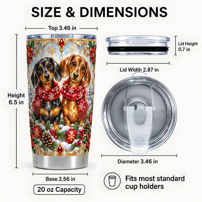 #pl[20oz|Steel] Christmas Dachshund Tumbler 20oz, Jeweled Dog Tumbler, Steel Travel Cup