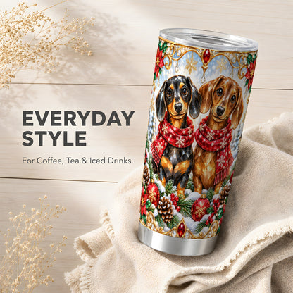 Christmas Dachshund Tumbler 20oz, Jeweled Dog Tumbler, Steel Travel Cup