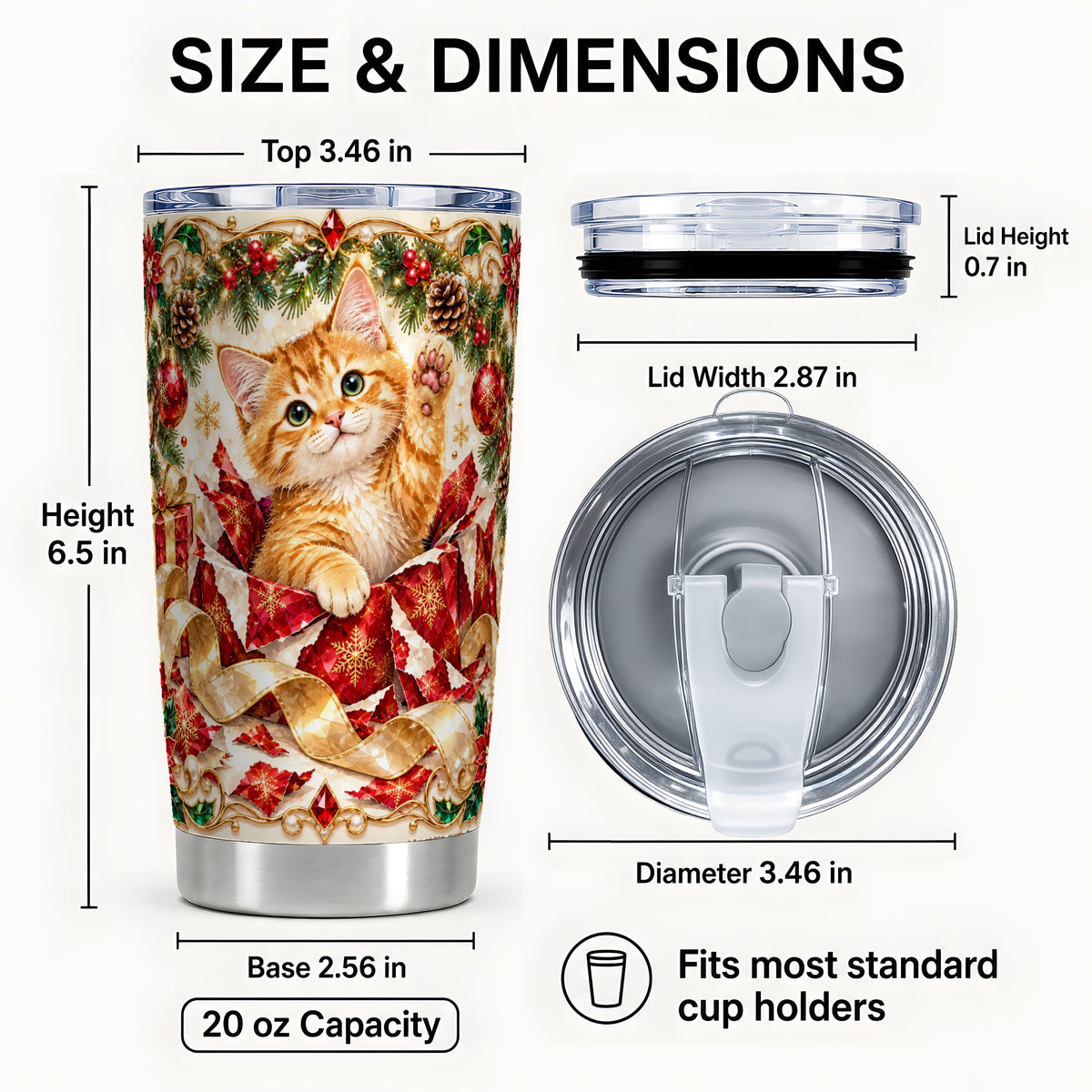 #pl[20oz|Steel] Christmas Kitten Tumbler 20oz, Cat Tumbler, Stainless Steel Travel Cup