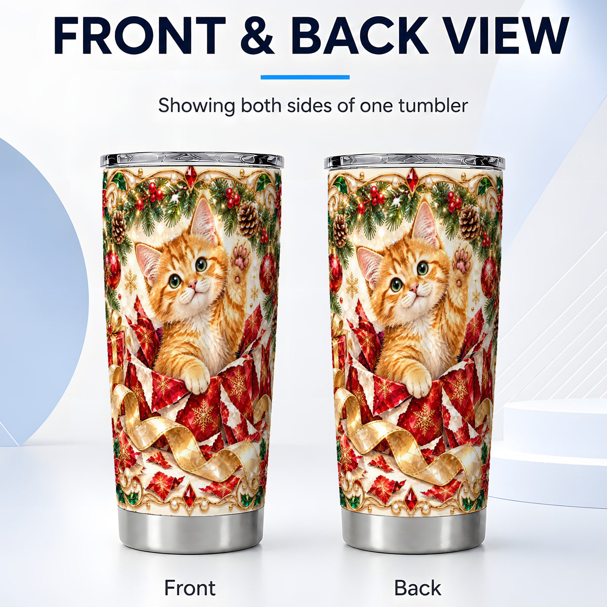 #pl[20oz|Steel] Christmas Kitten Tumbler 20oz, Cat Tumbler, Stainless Steel Travel Cup