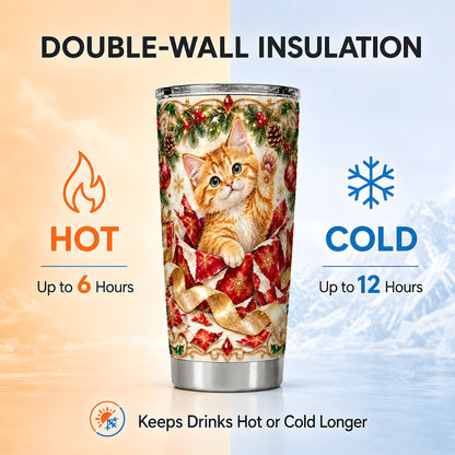 Christmas Kitten Tumbler 20oz, Cat Tumbler, Stainless Steel Travel Cup