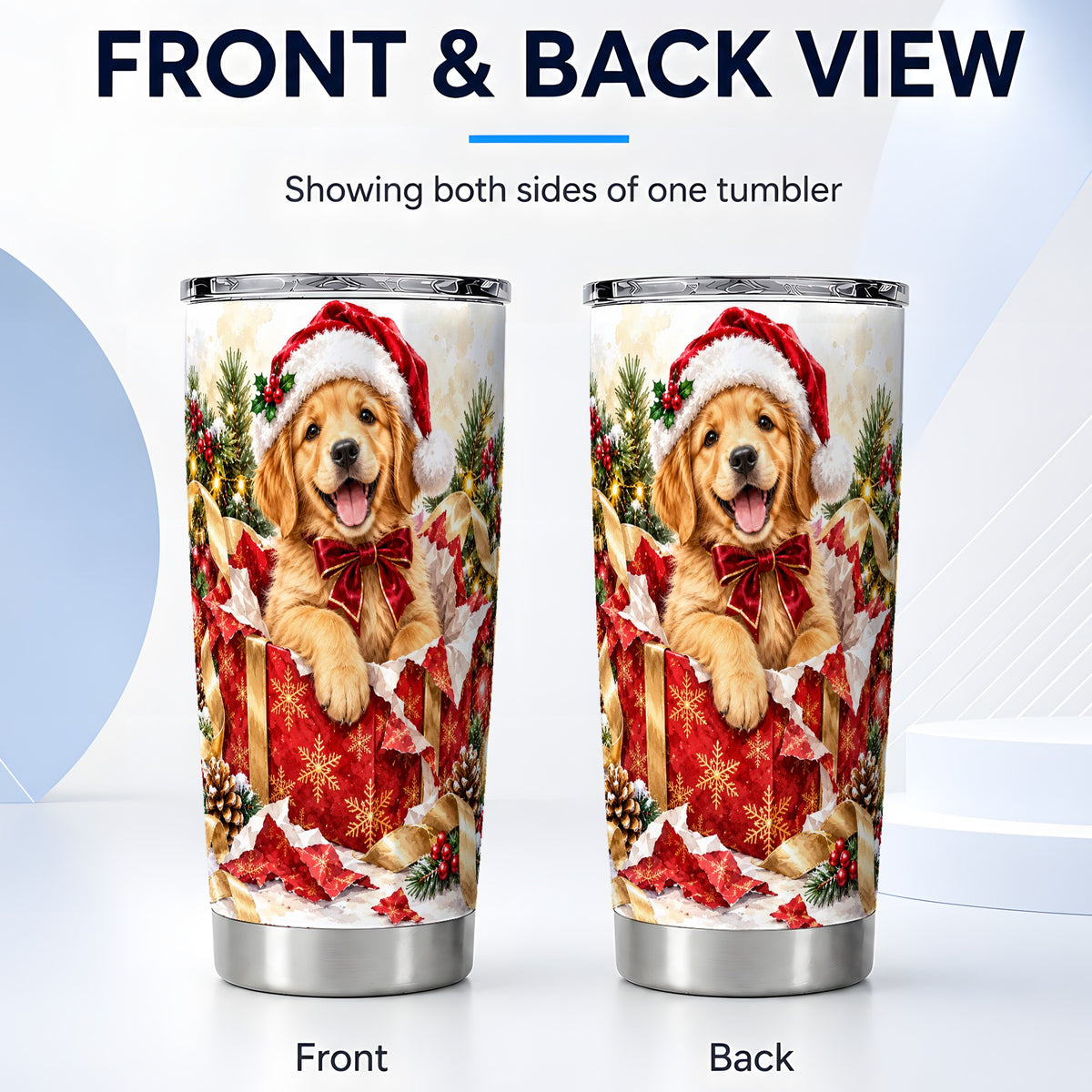 #pl[20oz|Steel] Christmas Golden Retriever Tumbler 20oz, Puppy Tumbler, Steel Travel Cup