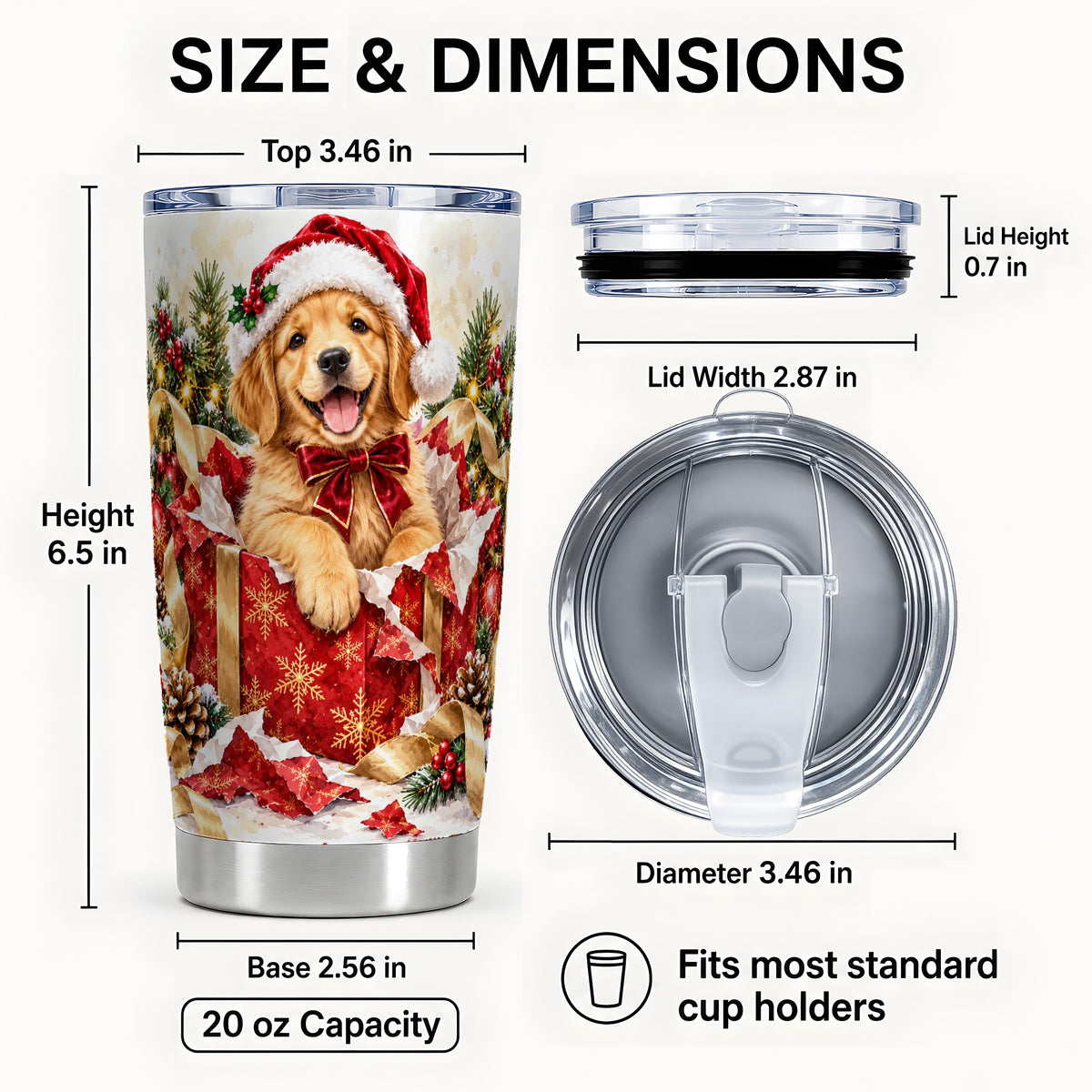 #pl[20oz|Steel] Christmas Golden Retriever Tumbler 20oz, Puppy Tumbler, Steel Travel Cup
