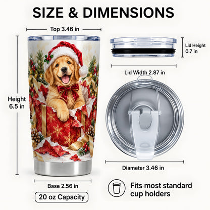 #pl[20oz|Steel] Christmas Golden Retriever Tumbler 20oz, Puppy Tumbler, Steel Travel Cup