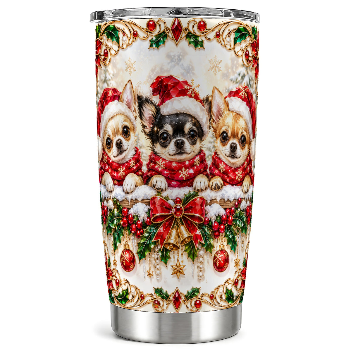 Christmas Chihuahua Tumbler 20oz, Dog Tumbler, Stainless Steel Travel Cup