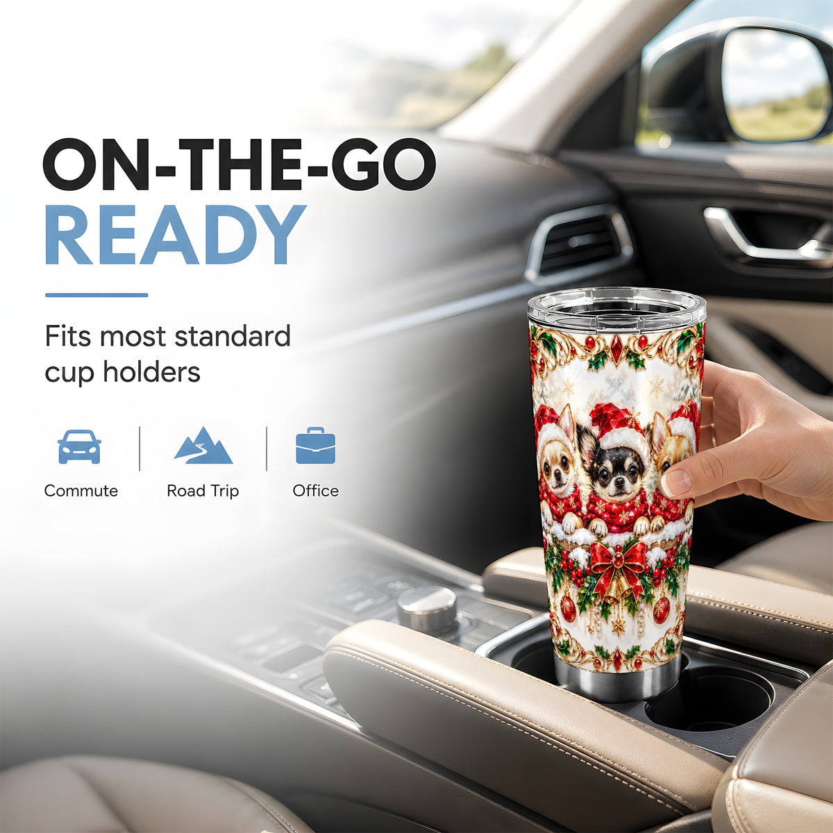 Christmas Chihuahua Tumbler 20oz, Dog Tumbler, Stainless Steel Travel Cup