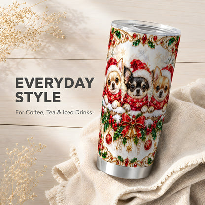 Christmas Chihuahua Tumbler 20oz, Dog Tumbler, Stainless Steel Travel Cup