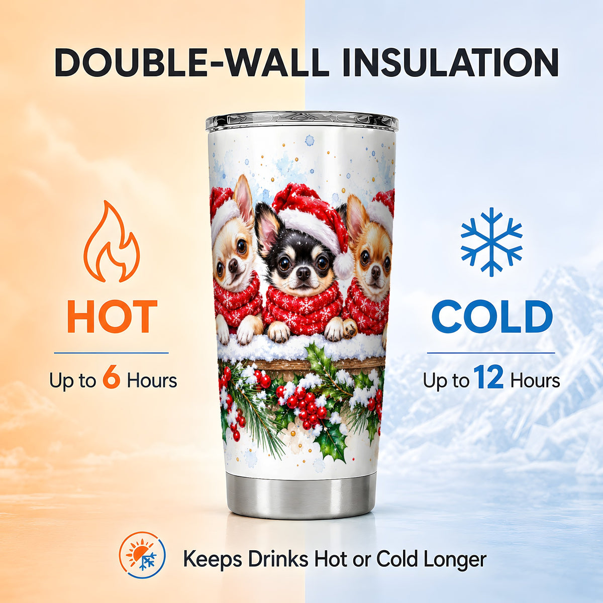 Watercolor Chihuahua Tumbler 20oz, Dog Tumbler, Stainless Steel Travel Cup