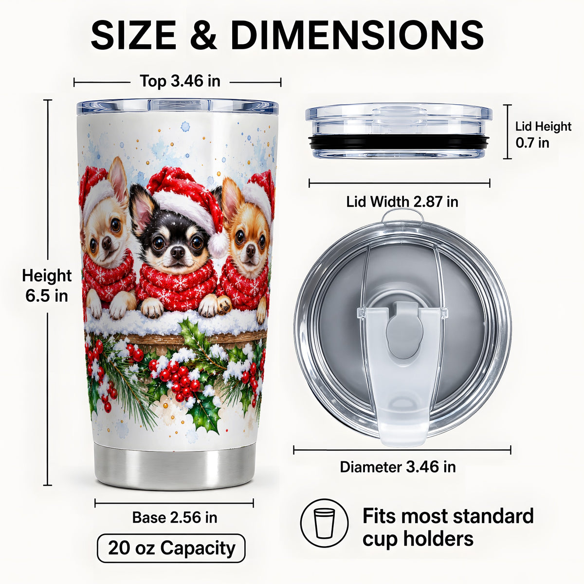 #pl[20oz|Steel] Watercolor Chihuahua Tumbler 20oz, Dog Tumbler, Stainless Steel Travel Cup