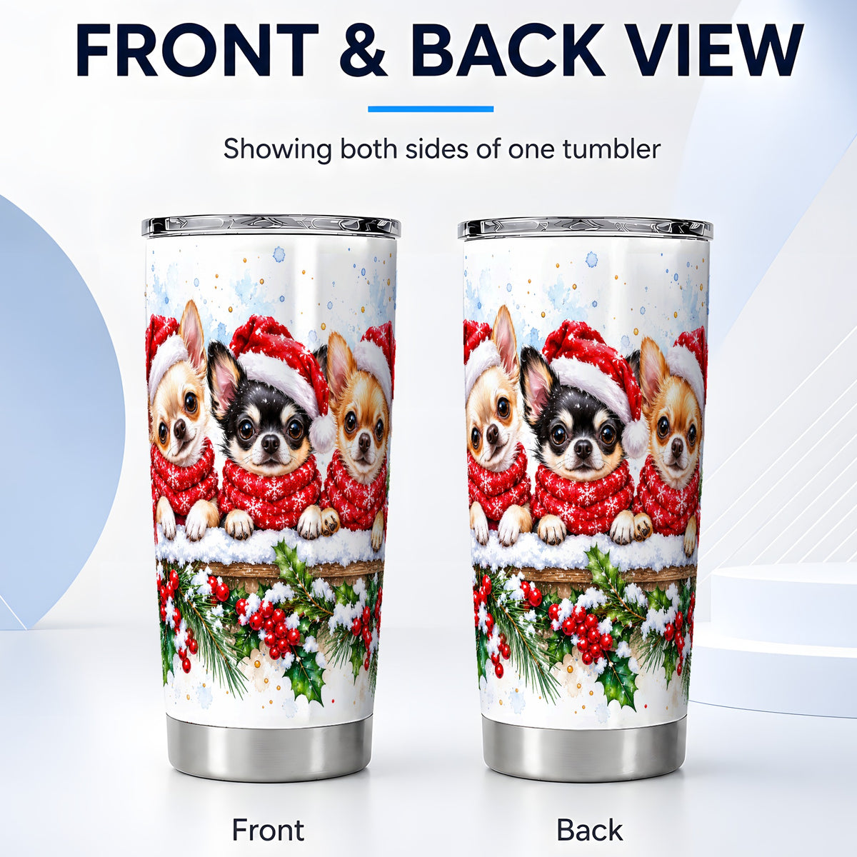 #pl[20oz|Steel] Watercolor Chihuahua Tumbler 20oz, Dog Tumbler, Stainless Steel Travel Cup