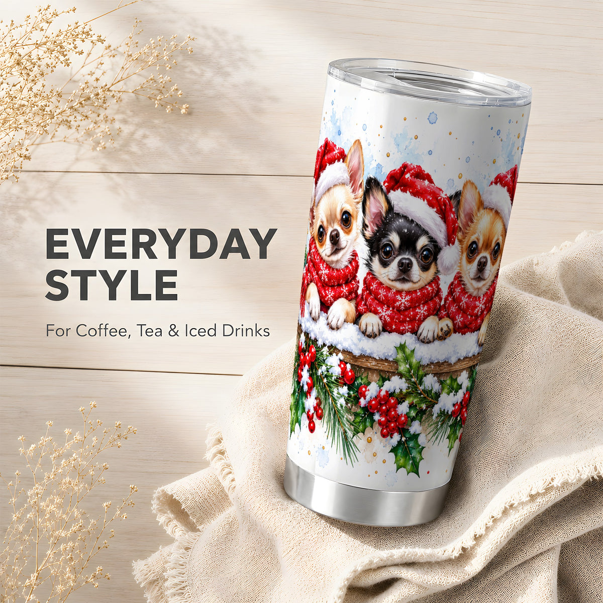 Watercolor Chihuahua Tumbler 20oz, Dog Tumbler, Stainless Steel Travel Cup