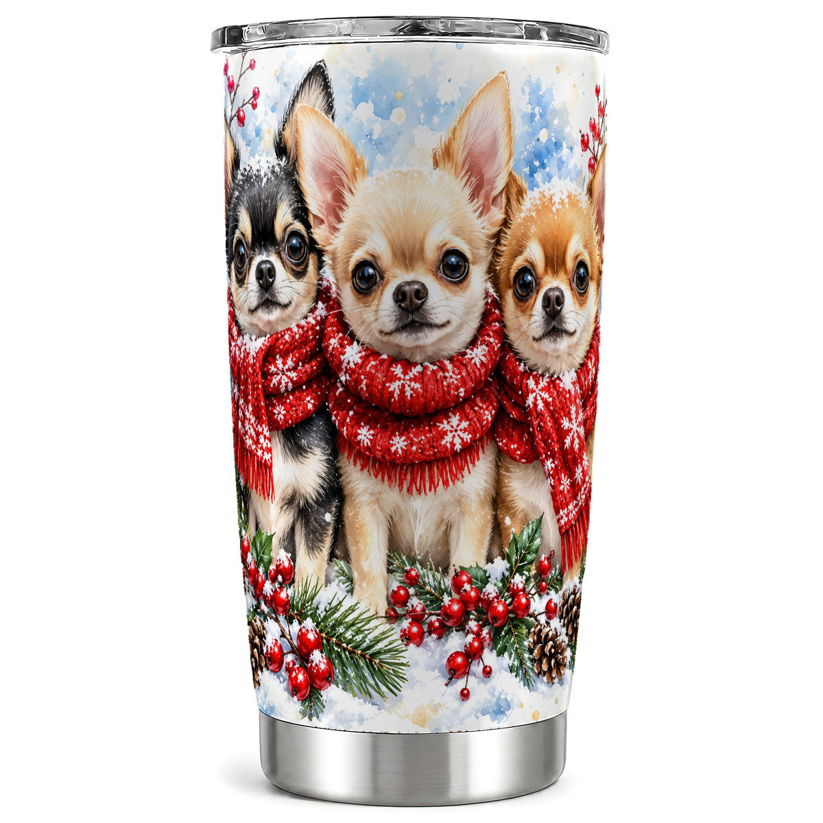 Winter Chihuahua Tumbler 20oz, Dog Tumbler, Stainless Steel Travel Cup