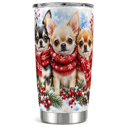 Winter Chihuahua Tumbler 20oz, Dog Tumbler, Stainless Steel Travel Cup