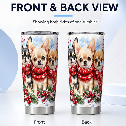 #pl[20oz|Steel] Winter Chihuahua Tumbler 20oz, Dog Tumbler, Stainless Steel Travel Cup