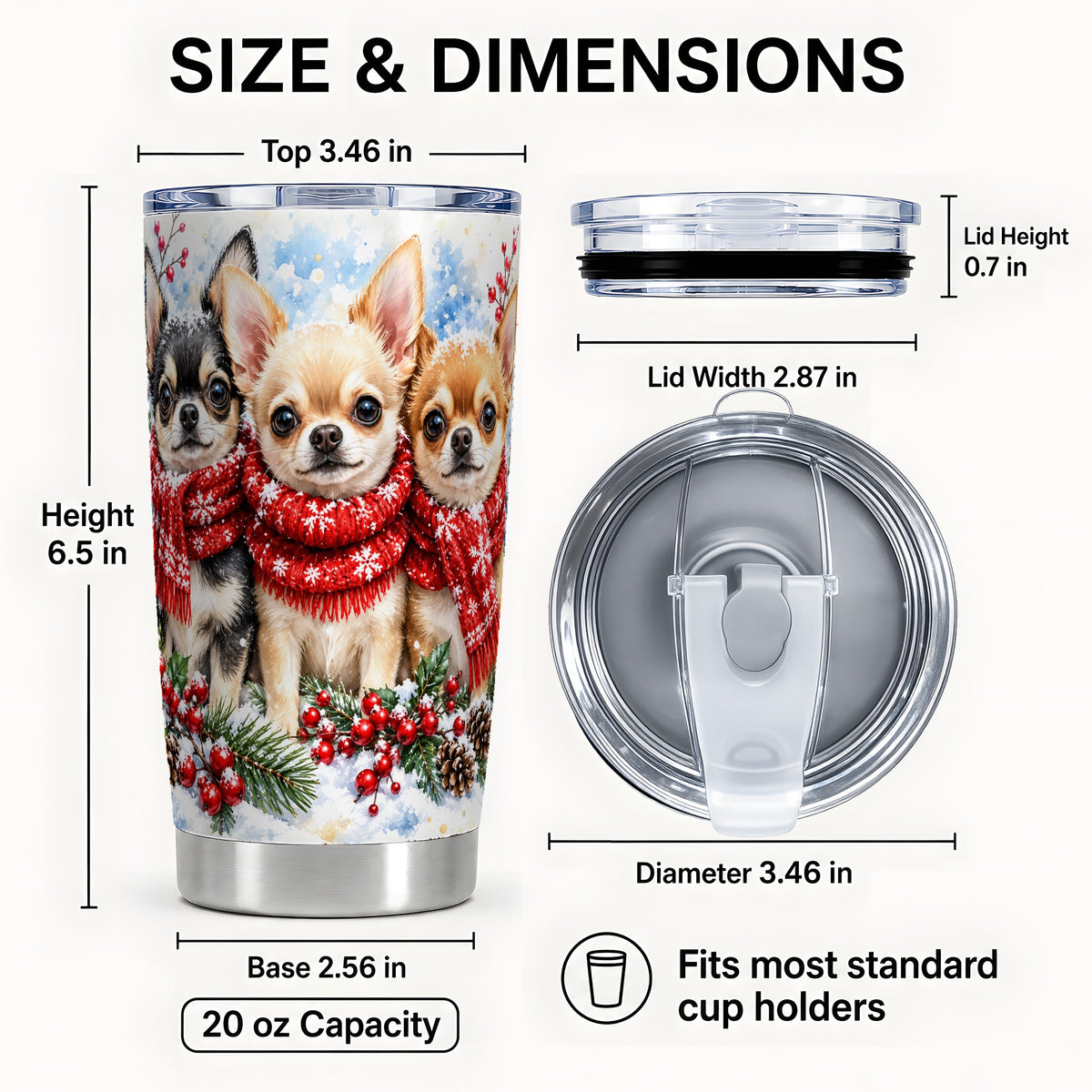 #pl[20oz|Steel] Winter Chihuahua Tumbler 20oz, Dog Tumbler, Stainless Steel Travel Cup