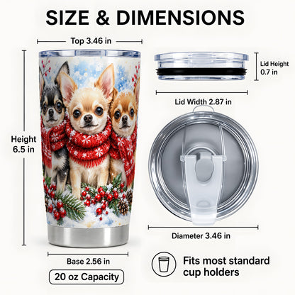 #pl[20oz|Steel] Winter Chihuahua Tumbler 20oz, Dog Tumbler, Stainless Steel Travel Cup