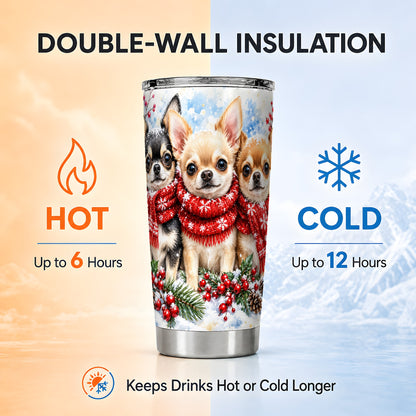 Winter Chihuahua Tumbler 20oz, Dog Tumbler, Stainless Steel Travel Cup