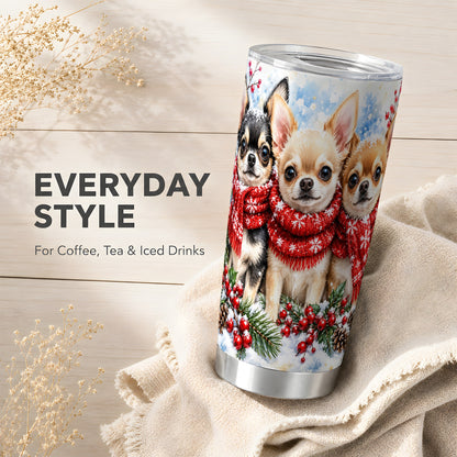 Winter Chihuahua Tumbler 20oz, Dog Tumbler, Stainless Steel Travel Cup