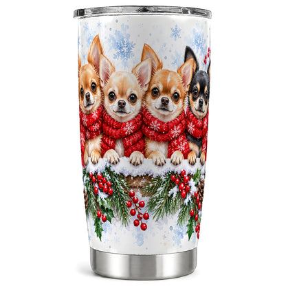 Four Chihuahua Tumbler 20oz, Dog Group Tumbler, Stainless Steel Travel Cup