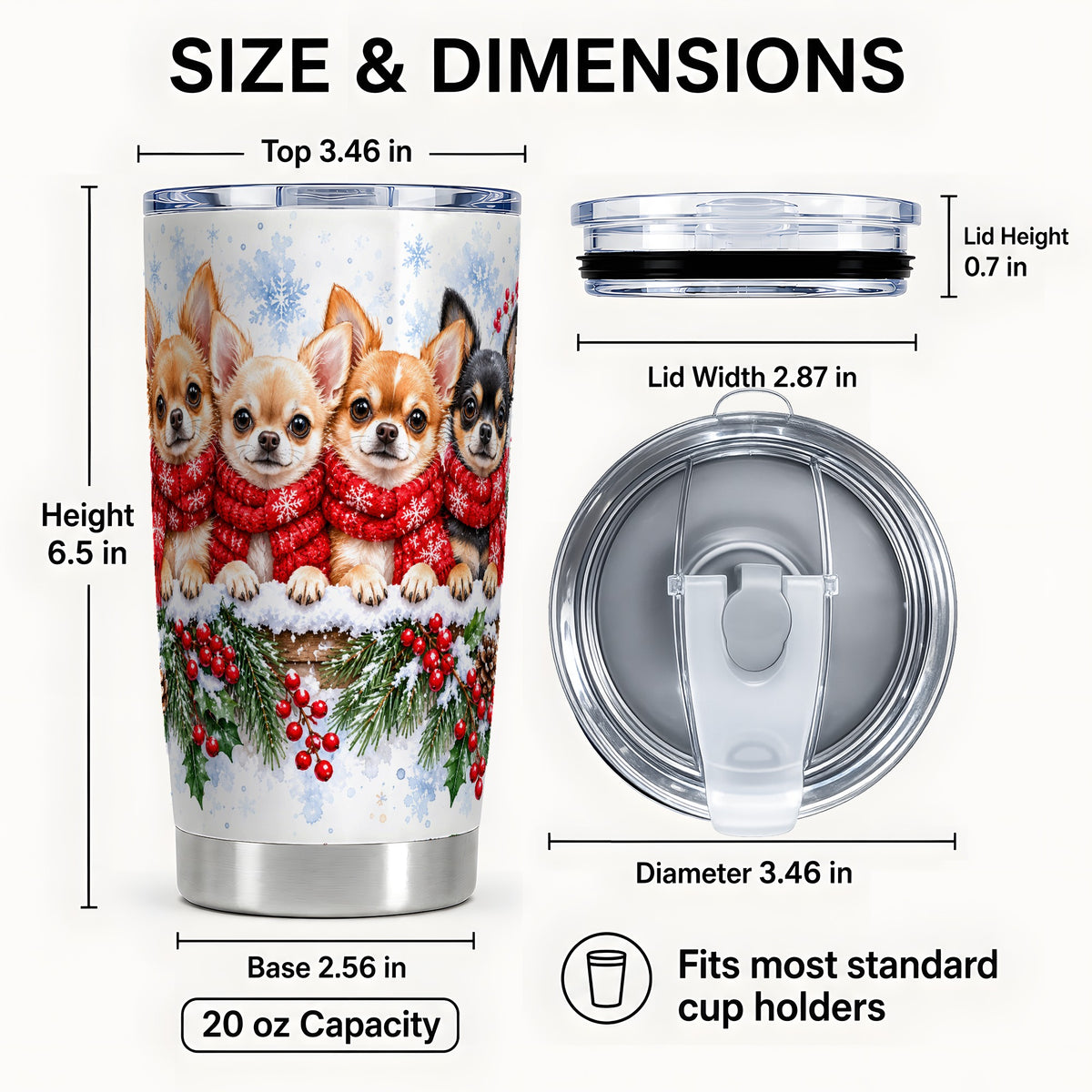 #pl[20oz|Steel] Four Chihuahua Tumbler 20oz, Dog Group Tumbler, Stainless Steel Travel Cup