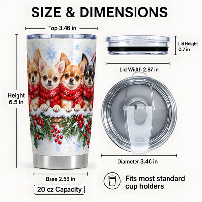 #pl[20oz|Steel] Four Chihuahua Tumbler 20oz, Dog Group Tumbler, Stainless Steel Travel Cup