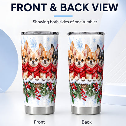 #pl[20oz|Steel] Four Chihuahua Tumbler 20oz, Dog Group Tumbler, Stainless Steel Travel Cup
