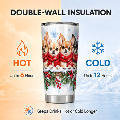 Four Chihuahua Tumbler 20oz, Dog Group Tumbler, Stainless Steel Travel Cup