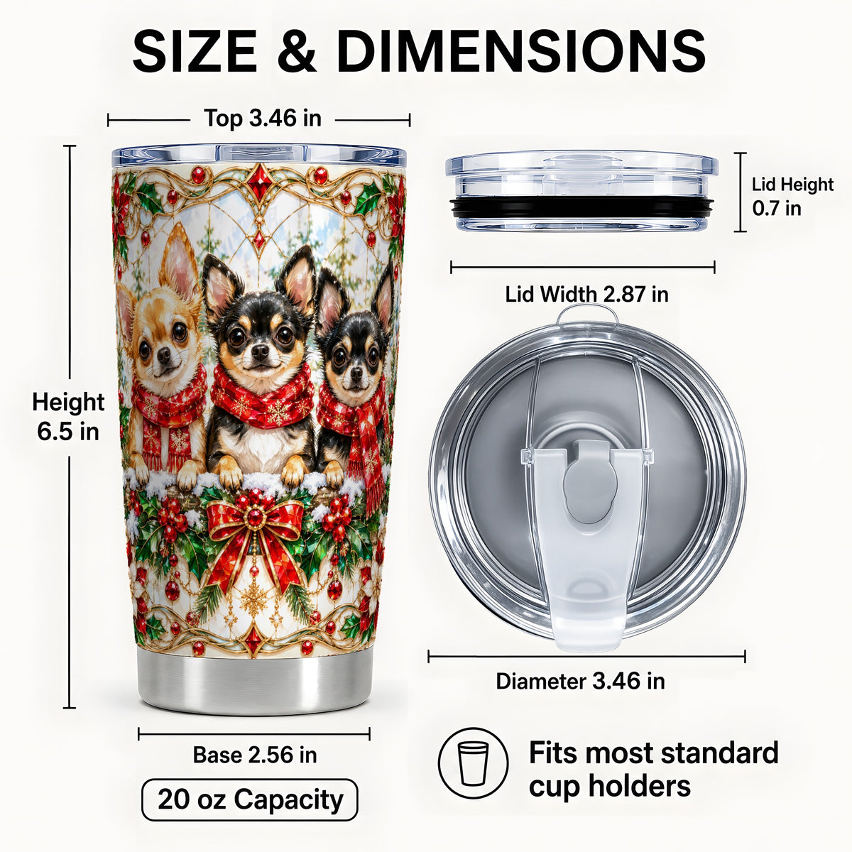 #pl[20oz|Steel] Jeweled Chihuahua Tumbler 20oz, Dog Tumbler, Stainless Steel Travel Cup