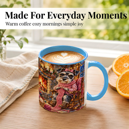 #pl[11oz|Blue] Schnauzer Knitting Coffee Mug, Cozy Winter Dog Mug, Ceramic Cup