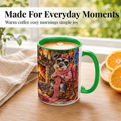 #pl[15oz|Green] Schnauzer Knitting Coffee Mug, Cozy Winter Dog Mug, Ceramic Cup