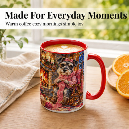 #pl[15oz|Red] Schnauzer Knitting Coffee Mug, Cozy Winter Dog Mug, Ceramic Cup